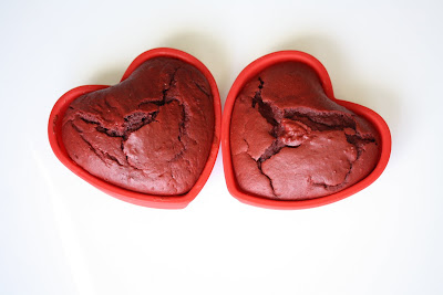 overhead photo of two Red Velvet Cake Hearts