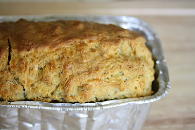 close-up photo of a loaf of Rosemary cheese beer bread