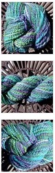 multiple photos of pansy handspun yarn