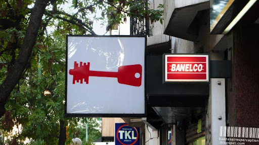 Banelco Safety Deposit Box Sign in the Streets of Buenos Aires, Argentina