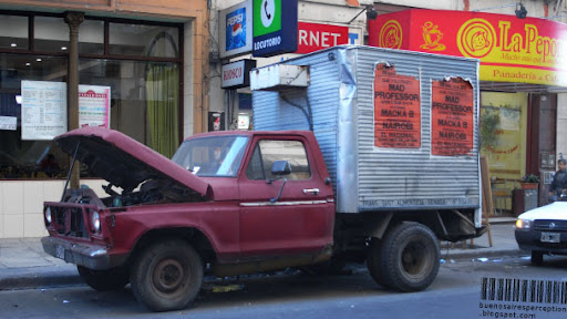 Transport Car Parked with Open Hood in the Streets of Palmero in Buenos Aires, Argentina