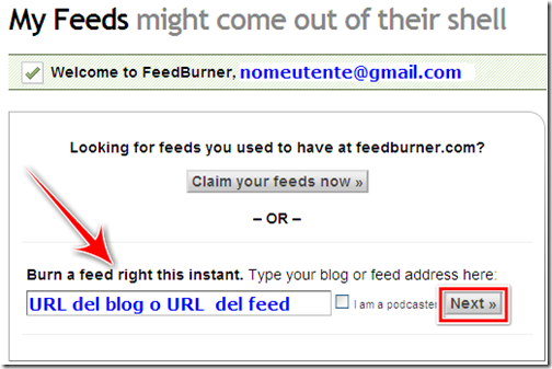 come creare feed feedburner blog blogger