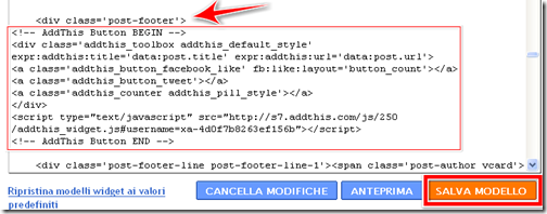 come mettere pulsante condivisione addthis facebook dentro post blog blogger