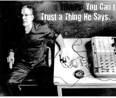 Photoshop of Stivers hooked up to lie detector