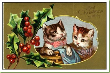 vintage-christmas-card-two-striped-brown-cats-holly