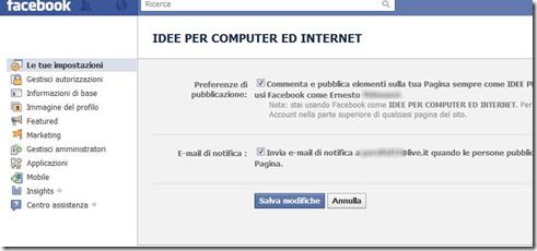 modifica impostazioni pagina facebook