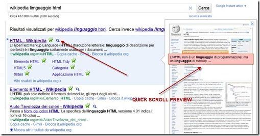 quick scroll preview google ricerca