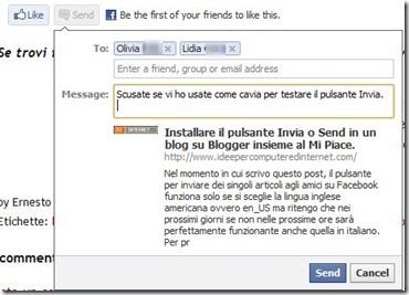 messaggio invia facebook plugin send