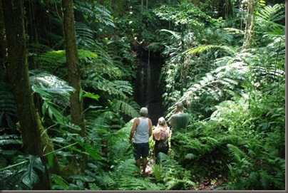Peter, Ashley and Steve admire Smokers Cave Waterfall on 'Eua