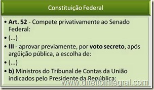 Constituição Federal - CF - Art. 52,III,b - Voto Secreto para a aprovação de Ministro do Tribunal de Contas.