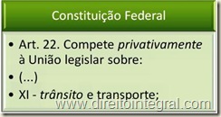 Constituição Federal - CF - Art. 22, XI - Competência Privativa da União para Legislar sobre trânsito.