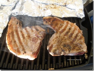 Pork chops on grill