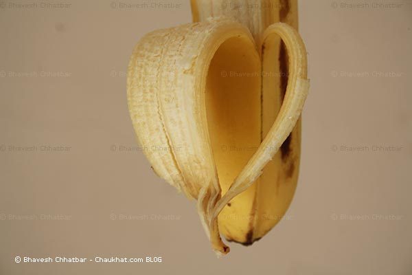 Heart shape formed peeling a banana