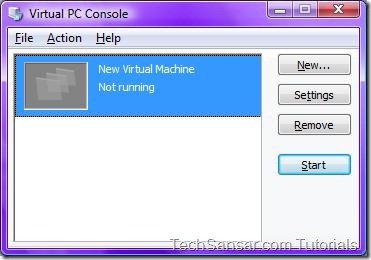 10Virtual PC Console New Virtual Machine - Not running
