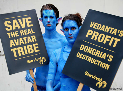 Two Na’vi protested outside Vedanta’s AGM, 28 July 2010. © Survival