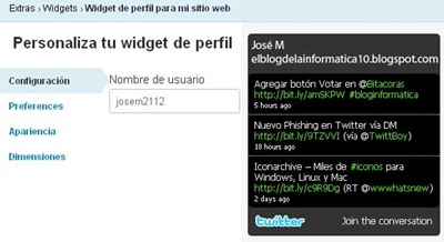 Actualizaciones de Twitter en blog