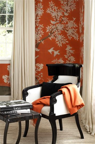 [orange floral wallpaper white black chair bedroom sara story design[3].png]