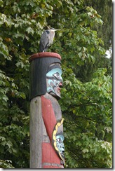 Totem Poles and Great Blue Heron