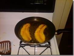 Plantains frying in the skillet