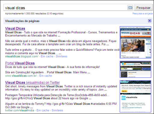 Visualização de Páginas do Google