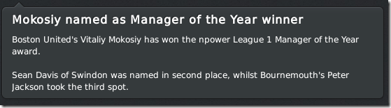 Manager of the Year winner, FM 2011