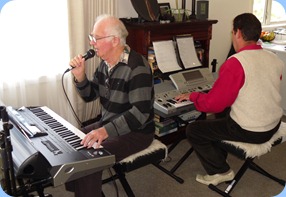 Peter Jackson trying out the vocal harmonizer on the latest Korg Pa3X keyboard with Peter Littlejohn accompanying on a Technics KN-6500