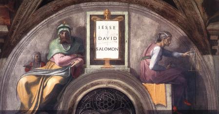 Kristus senči: Jese, Dāvids, Salamans, Mikelandželo Buonaroti (1511–1512), Siksta kapelas (Vatikāns) griestu gleznojums