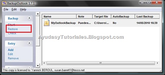 BackupOutlook - Restore Backup Entry - AyudasyTutoriales