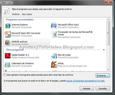 Windows VISTA - Elegir el Programa para Abrir el Archivo - WinRar - AyudasyTutoriales
