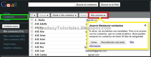 Gmail - Restaurar Contactos