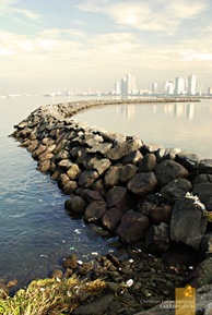 Stone dikes built around the bay