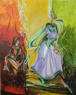 Two faces of a woman - by Rekha Shrivastava - Acrylic on Canvas - 24x30 (Small)