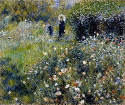 Peinture de Renoir, Femme à l'ombrelle dans un jardin