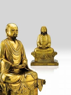 Deux sculptures Arahts Ajita et Cudapanthaka en bronze doré, XVe-XVIe siecle - Lots 78 et 79 - Photo courtesy Sotheby's