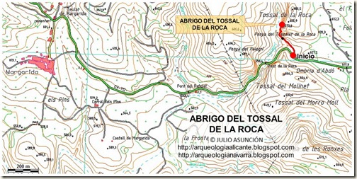 Mapa abrigo del Tossal de la Roca