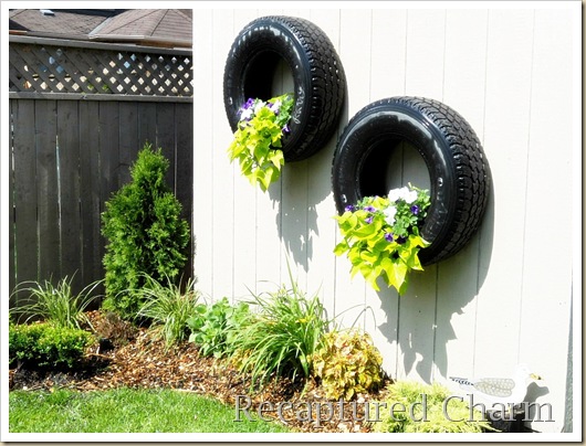 shed tires with flowers 041a