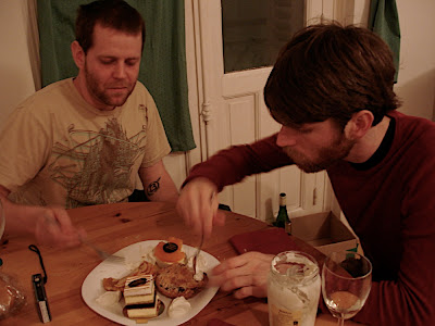 Jefe and Josh eating desert from Claud Lafond, the local high-end pastry shop