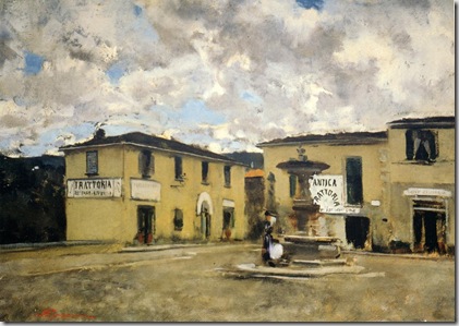 Telemaco Signorini, Piazzetta a Settignano in un giorno di pioggia, 1881ca. Collezione privata