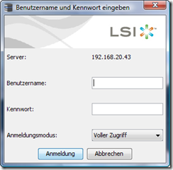 Dell SAS RAID Storage Manager login screen (German version)