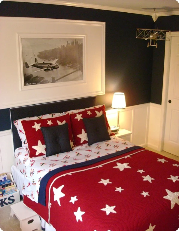 Red white star bedding boy room