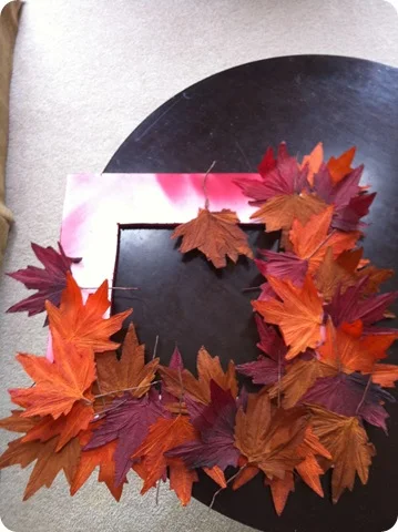 Using dollar store leaves for fall wreath 