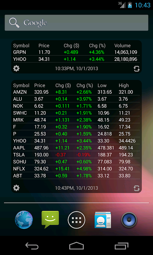 Android application Stock Widget + screenshort