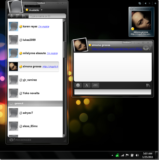 Yahoo Messenger for Vista signed in + a Chat Window Open