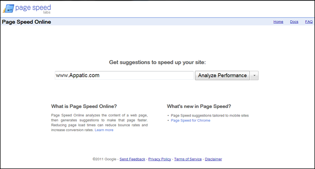 Page Speed Online site screenshot
