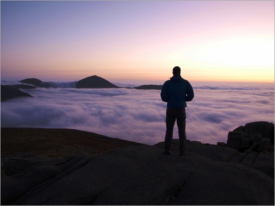 Cloud inversion sunrise over the Mournes from Slieve Binian       