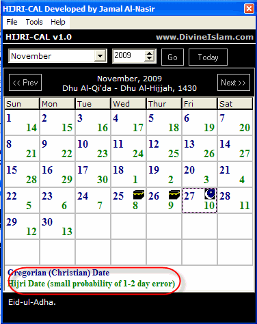 Kalender hijriah yang masih memungkinkan adanya error 1-2 hari pada tempat yg berbeda