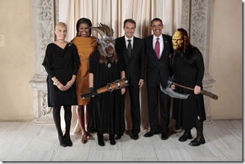 President Barack Obama and First Lady Michelle Obama pose for a photo during a reception at the Metropolitan Museum in New York with, H.E. Jose Luis Rodriguez Zapatero President of the Government of Spain and Mrs. Sonsoles Espinosa and family, Wednesday, Sept. 23, 2009. (Official White House Photo by Lawrence Jackson)  This official White House photograph is being made available only for publication by news organizations and/or for personal use printing by the subject(s) of the photograph. The photograph may not be manipulated in any way and may not be used in commercial or political materials, advertisements, emails, products, or promotions that in any way suggests approval or endorsement of the President, the First Family, or the White House. 
