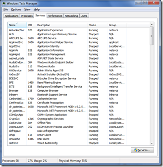 Windows Services in Task Manager