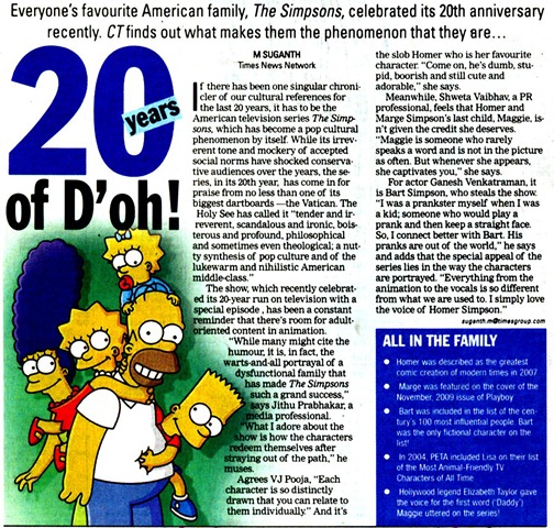 [Times of India Chennai Times Page No 1 Dated 14012010 Thursday Simpsons 20 Yrs in TV[3].jpg]