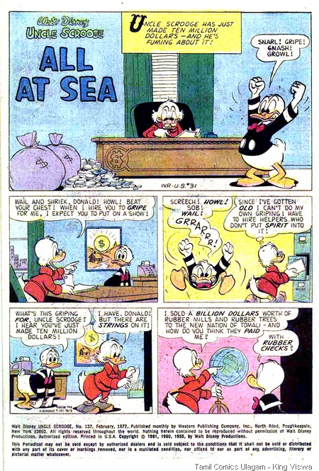 Gold Key Issue No 137 Walt Disney Uncle Scrooge Dated Feb 1977 Page 3 All At Sea Mini Lion Naduk Kadalil Eligal